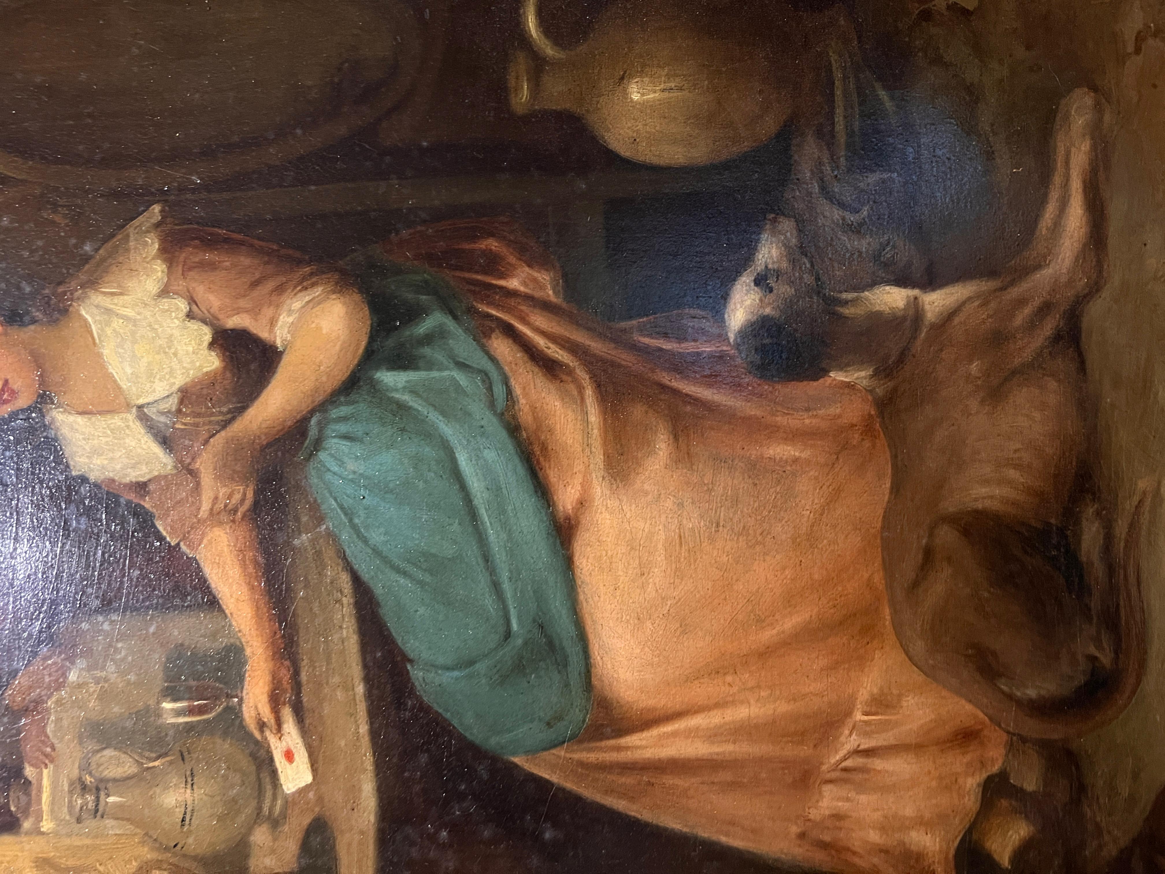 1888 Ch. Peinture à l'huile originale de Rotzer sur toile, scène de genre, cadre doré en vente 9