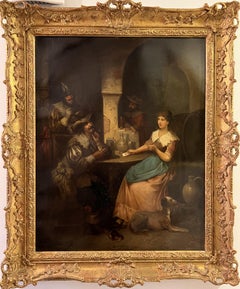 1888 Ch. Rotzer Antique original oil painting on canvas, Genre Scene, Gold Frame