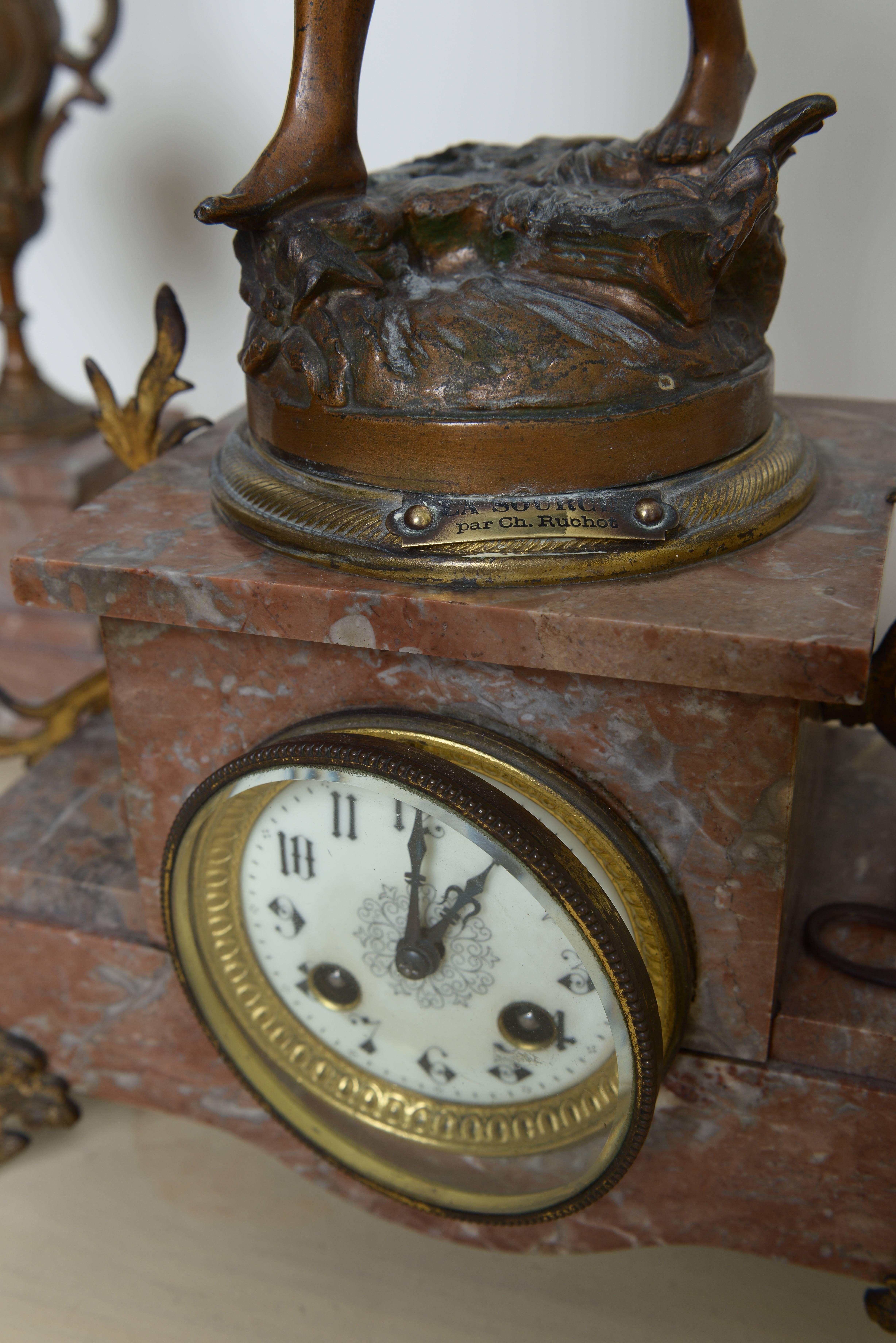 Hand-Crafted Ch. Ruchot Art Nouveau Clock For Sale