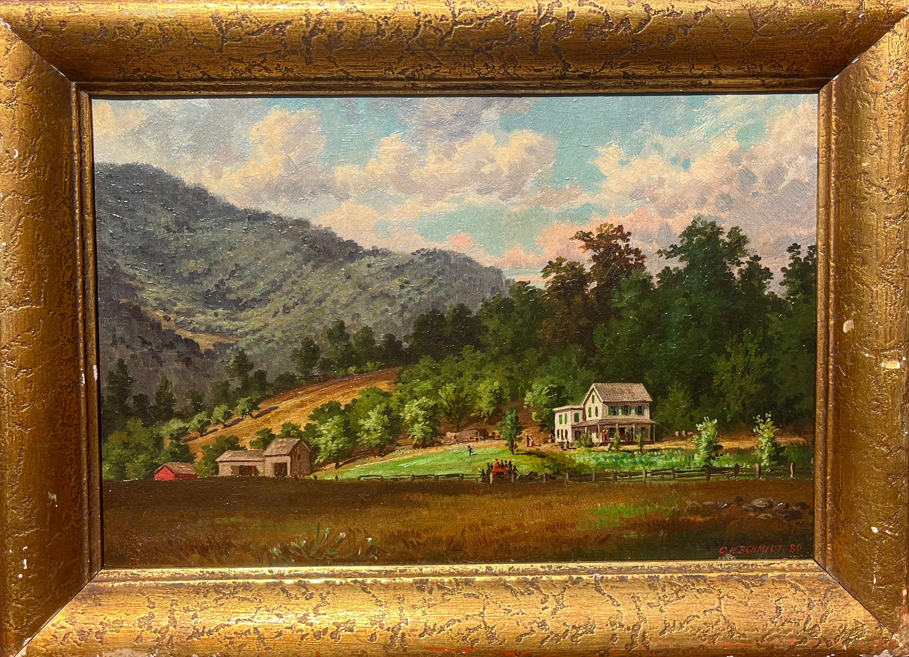 Una casa nelle montagne dell'Upstate New York - Painting di C.H. Schmidt