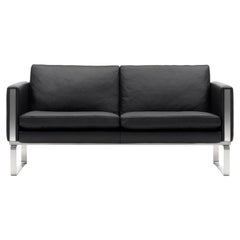 CH102 2-Seat Sofa in Stainless Steel Frame with Leather Seat by Hans J. Wegner