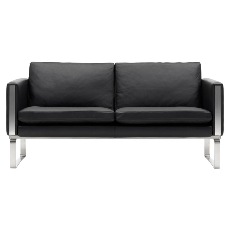 Customizable CH102 2-Seat Sofa in Stainless Steel Frame with Leather Seat  by Hans J. Wegner For Sale at 1stDibs