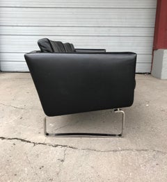 ch103 3-Seat Sofa Design Hans Wegner, 1970, Black Leather and Chromed Steel
