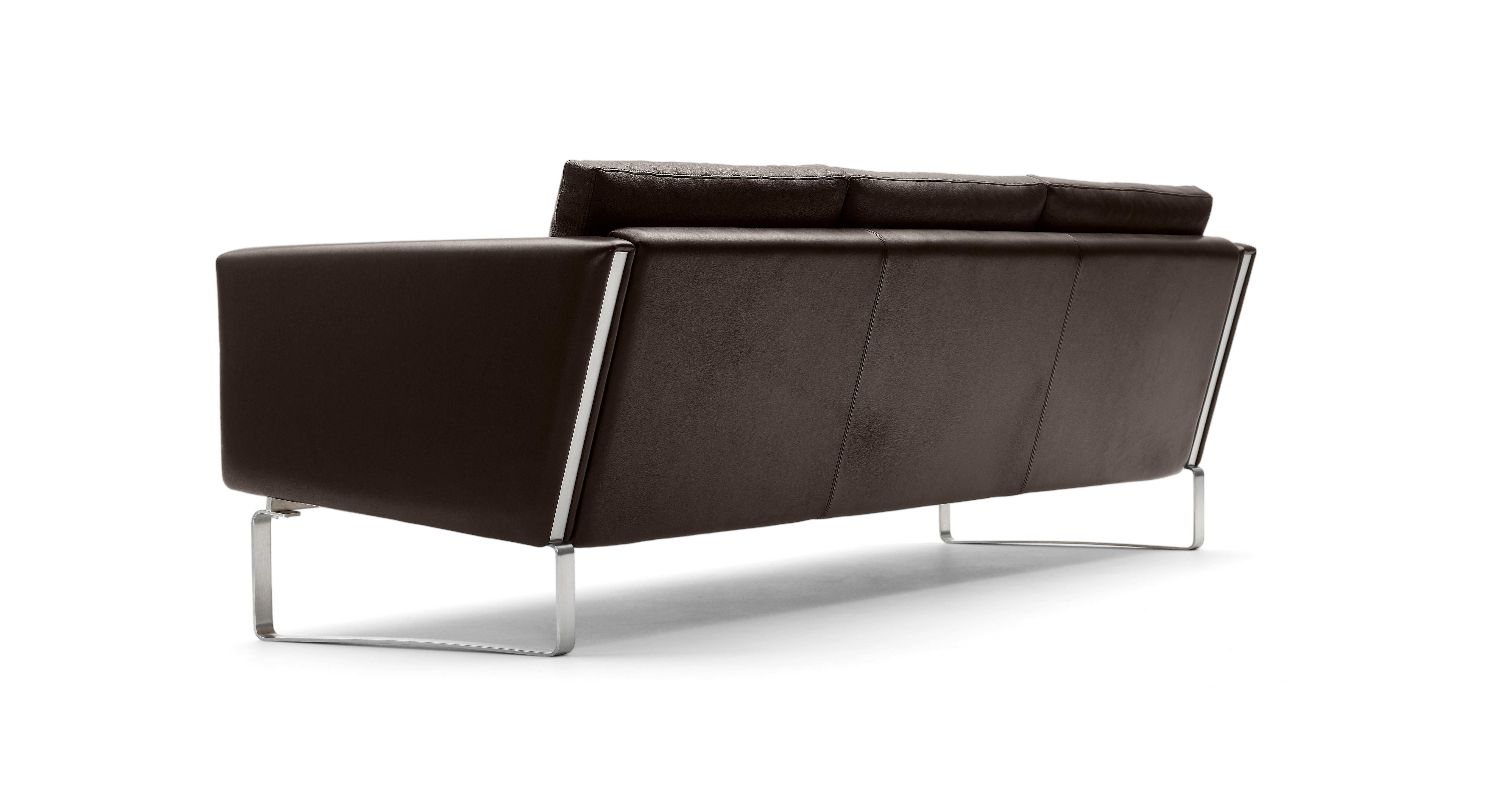 Modern CH103 3-Seat Sofa in Stainless Steel Frame with Leather Seat by Hans J. Wegner