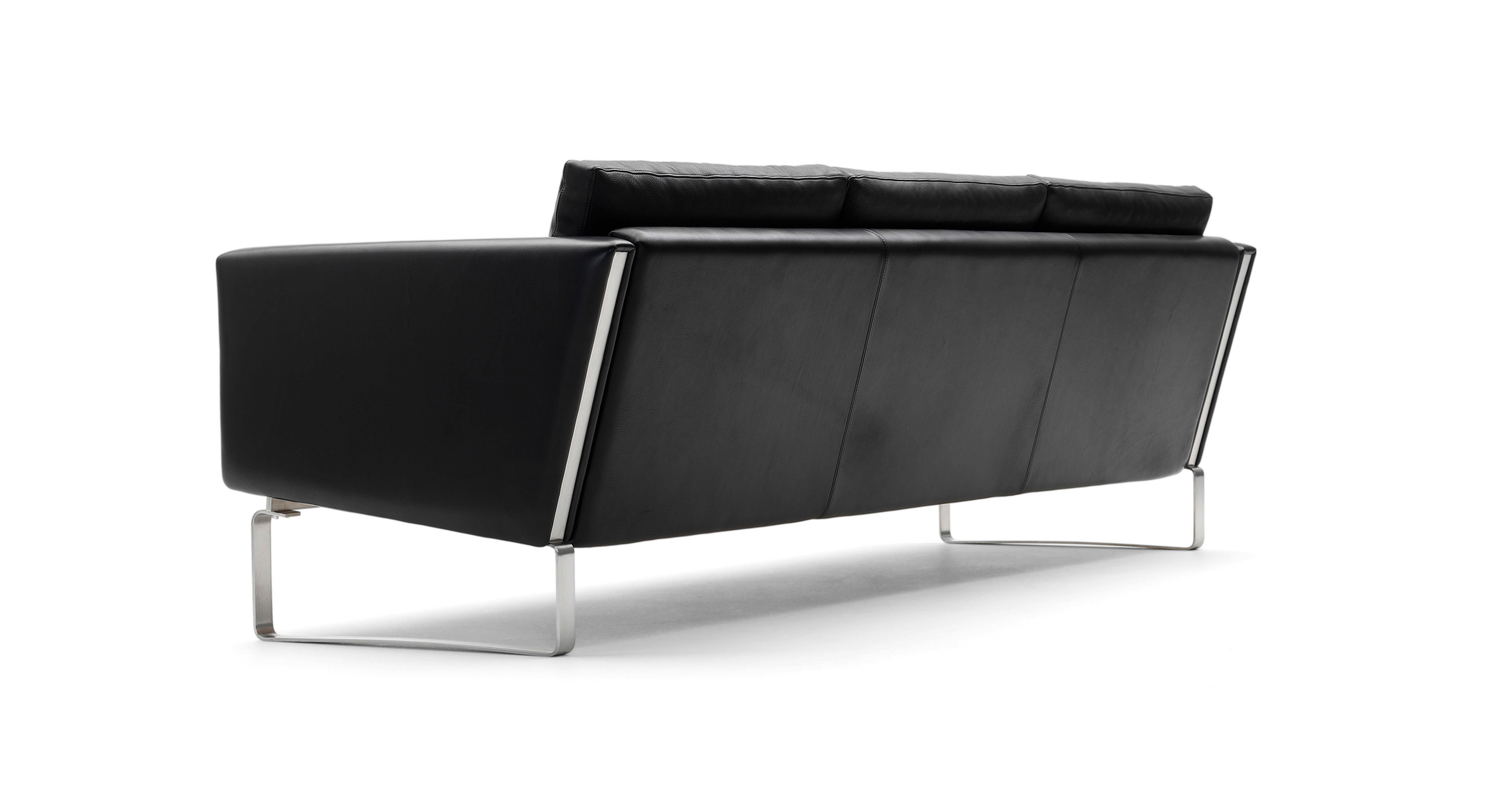 Moderne Canapé 3 places CH103 en acier inoxydable avec cuir Thor 301 de Hans J. Wegner