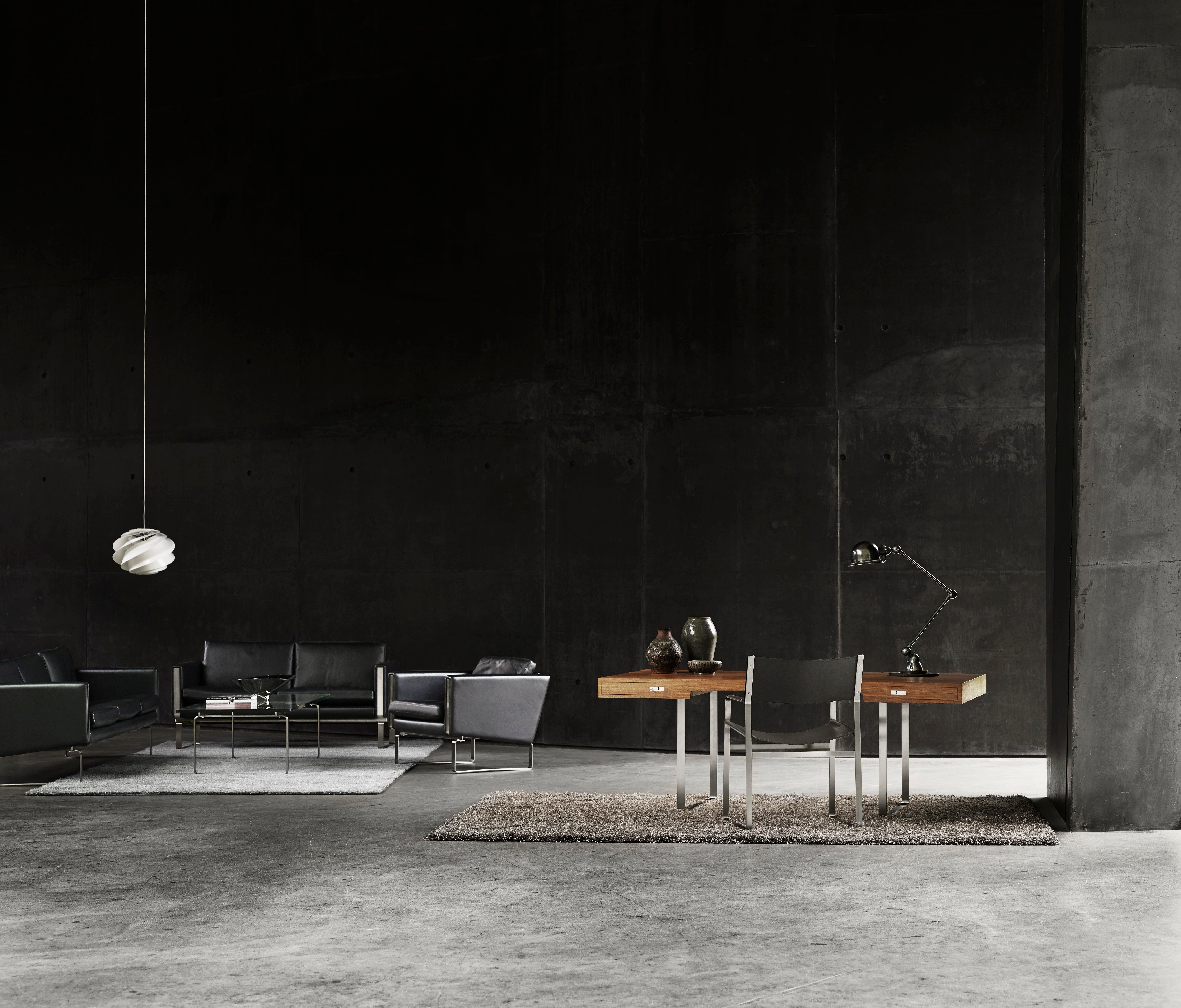 Acier inoxydable Canapé 3 places CH103 en acier inoxydable avec cuir Thor 301 de Hans J. Wegner