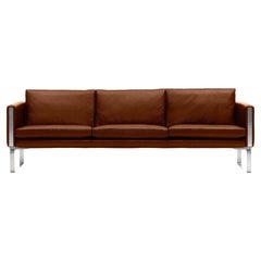 Canapé 3 places CH103 en acier inoxydable avec cuir Thor 307 de Hans J. Wegner