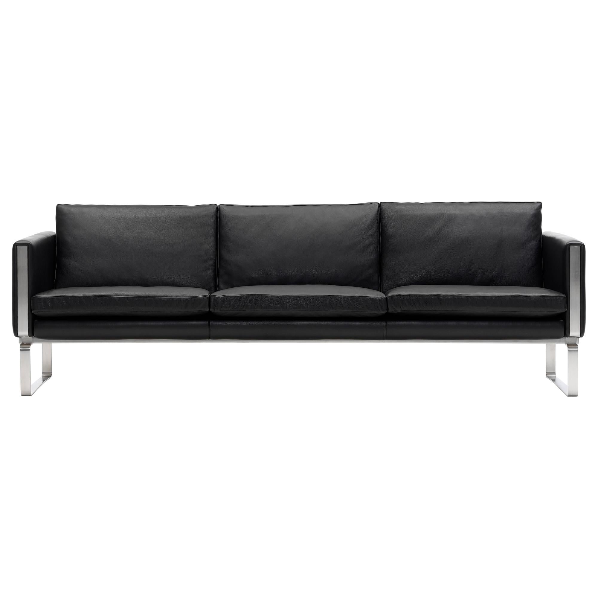 CH103 3-Seat Sofa in Stainless Steel Frame with Leather Seat by Hans J. Wegner