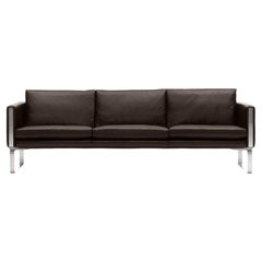 Canapé 4 places CH104 en acier inoxydable avec cuir Thor 306 de Hans J. Wegner
