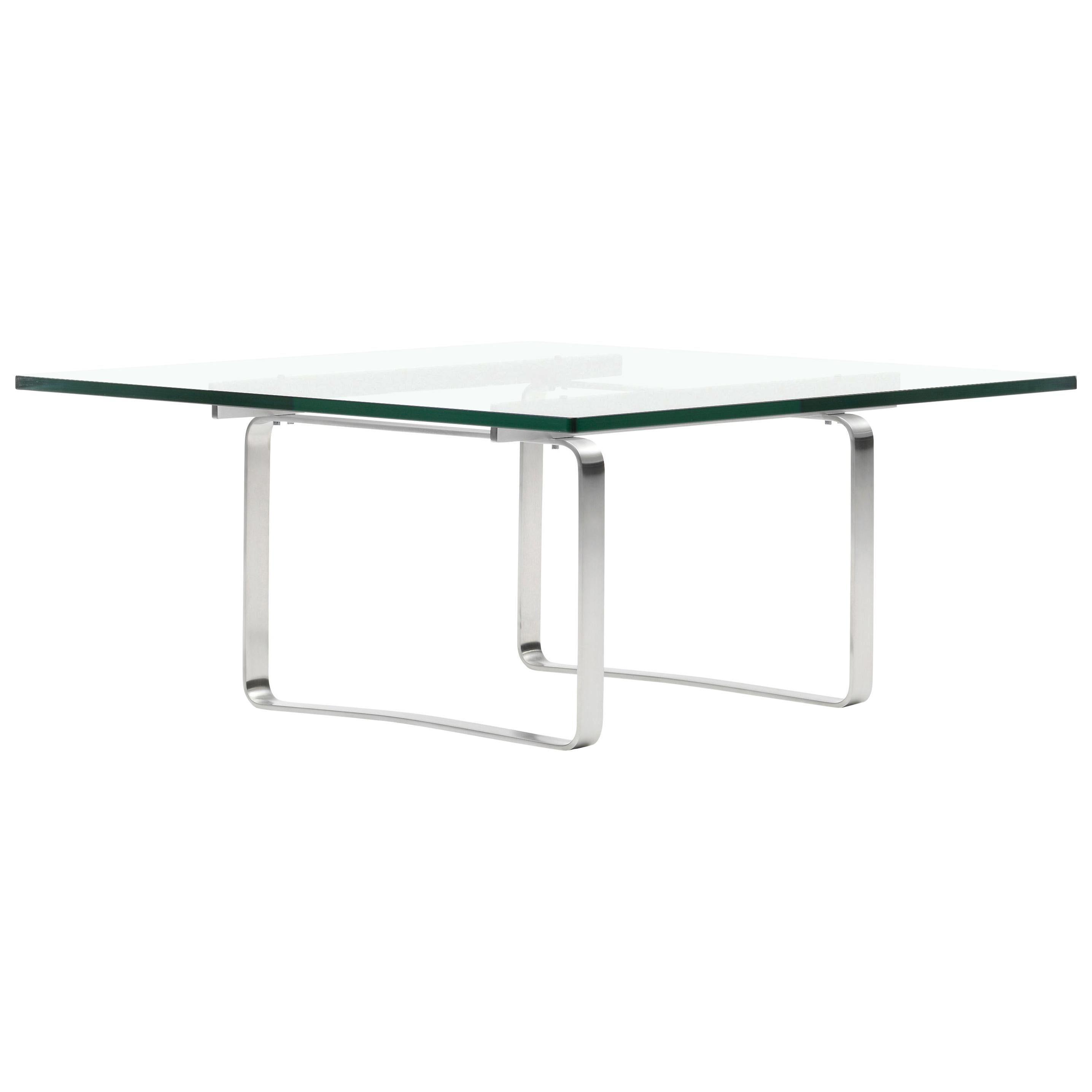 CH106 Small Coffee Table with Glass Top & Stainless Steel Base by Hans J. Wegner