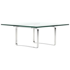 CH106 Small Coffee Table with Glass Top & Stainless Steel Base by Hans J. Wegner