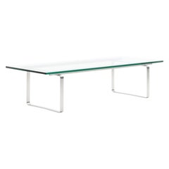 CH108 Large Coffee Table with Glass Top & Stainless Steel Base by Hans J. Wegner