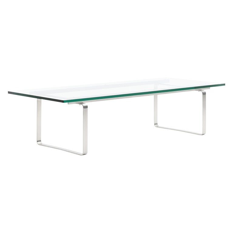 CH108 Large Coffee Table with Glass Top & Stainless Steel Base by Hans J. Wegner For Sale