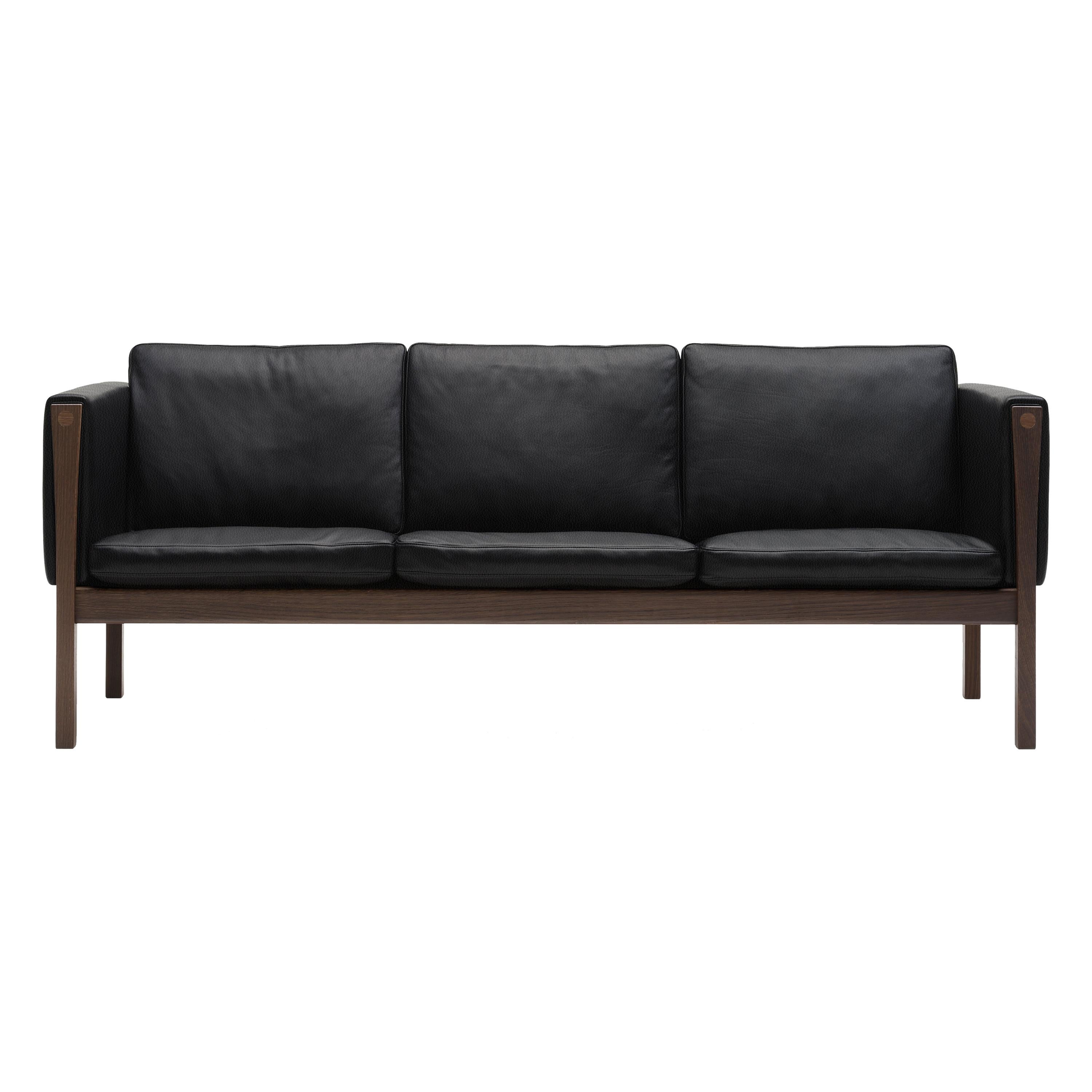Black (Thor 301) CH163 Sofa in Walnut Oil Frame with Leather Upholstery by Hans J. Wegner