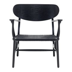 CH22 Lounge Chair in Oak Painted Black & Black Papercord Seat by Hans J. Wegner