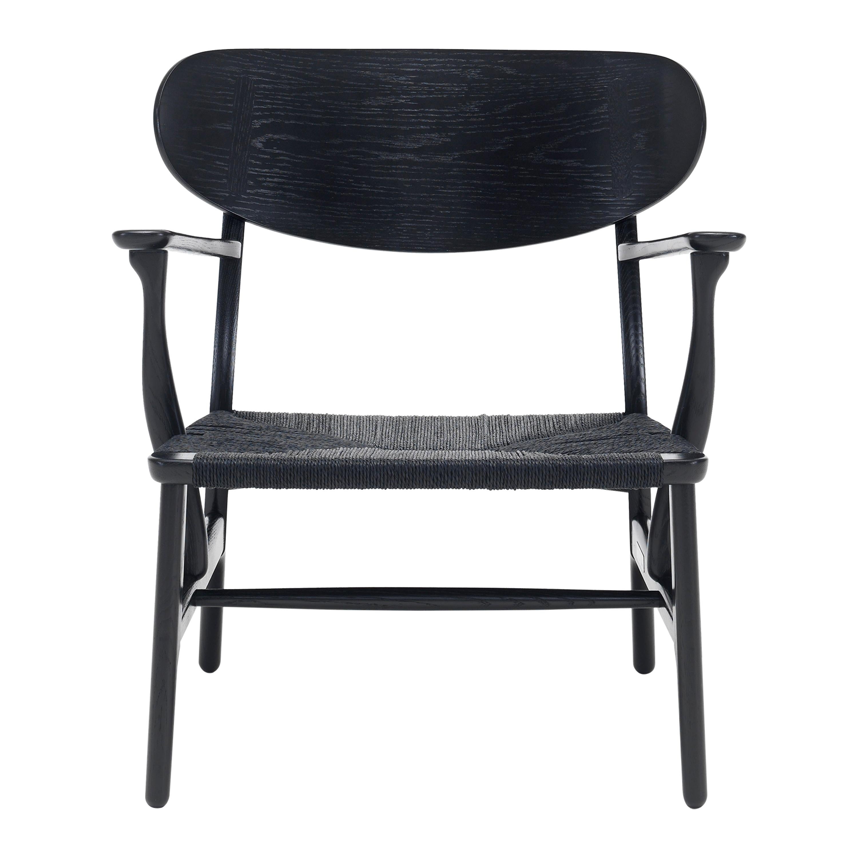 Black (Oak Painted blacks9000-N) CH22 Lounge Chair in Wood with Black Papercord Seat by Hans J. Wegner