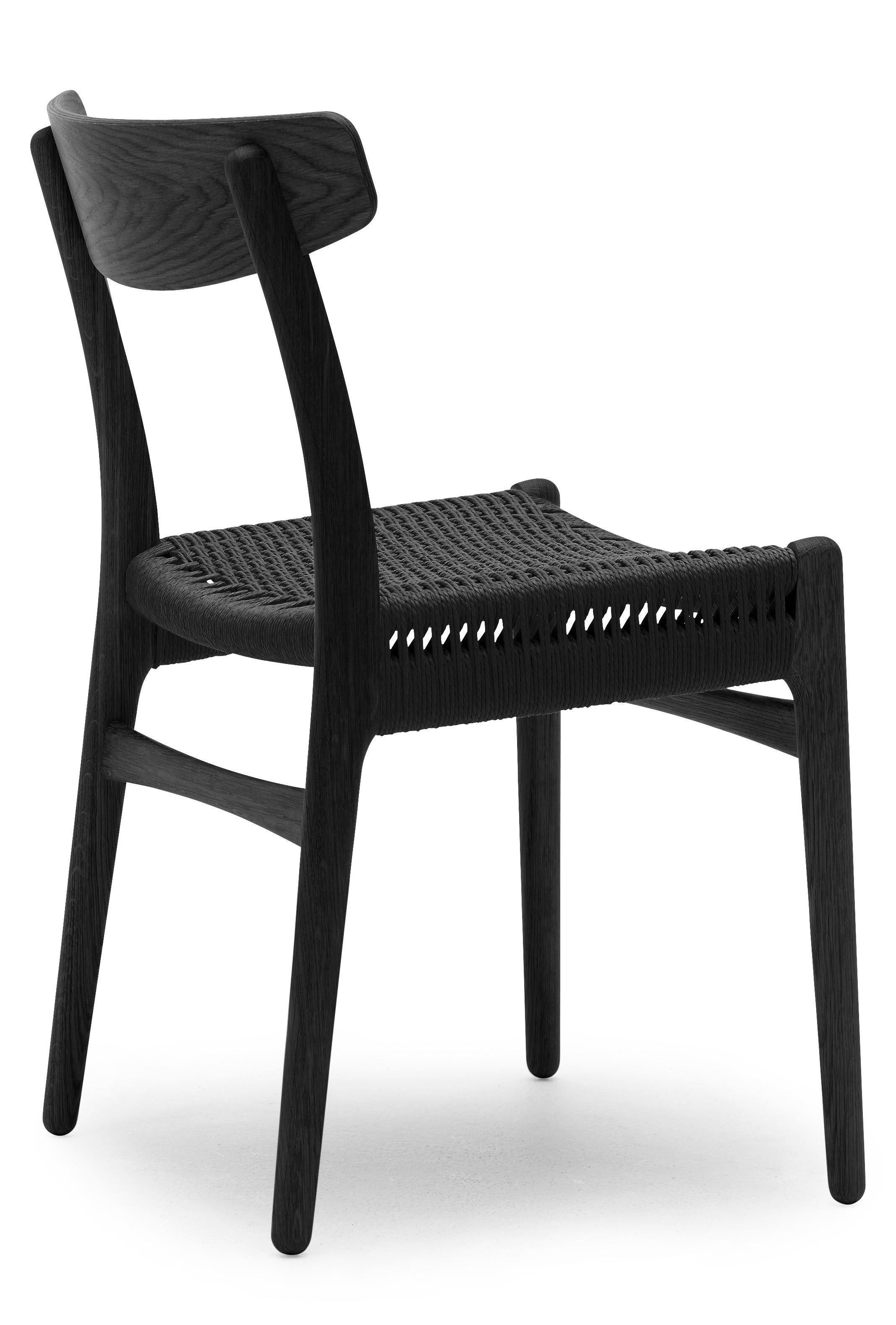Modern CH23 Dining Chair in Oak Painted Black & Black Papercord Seat by Hans J. Wegner