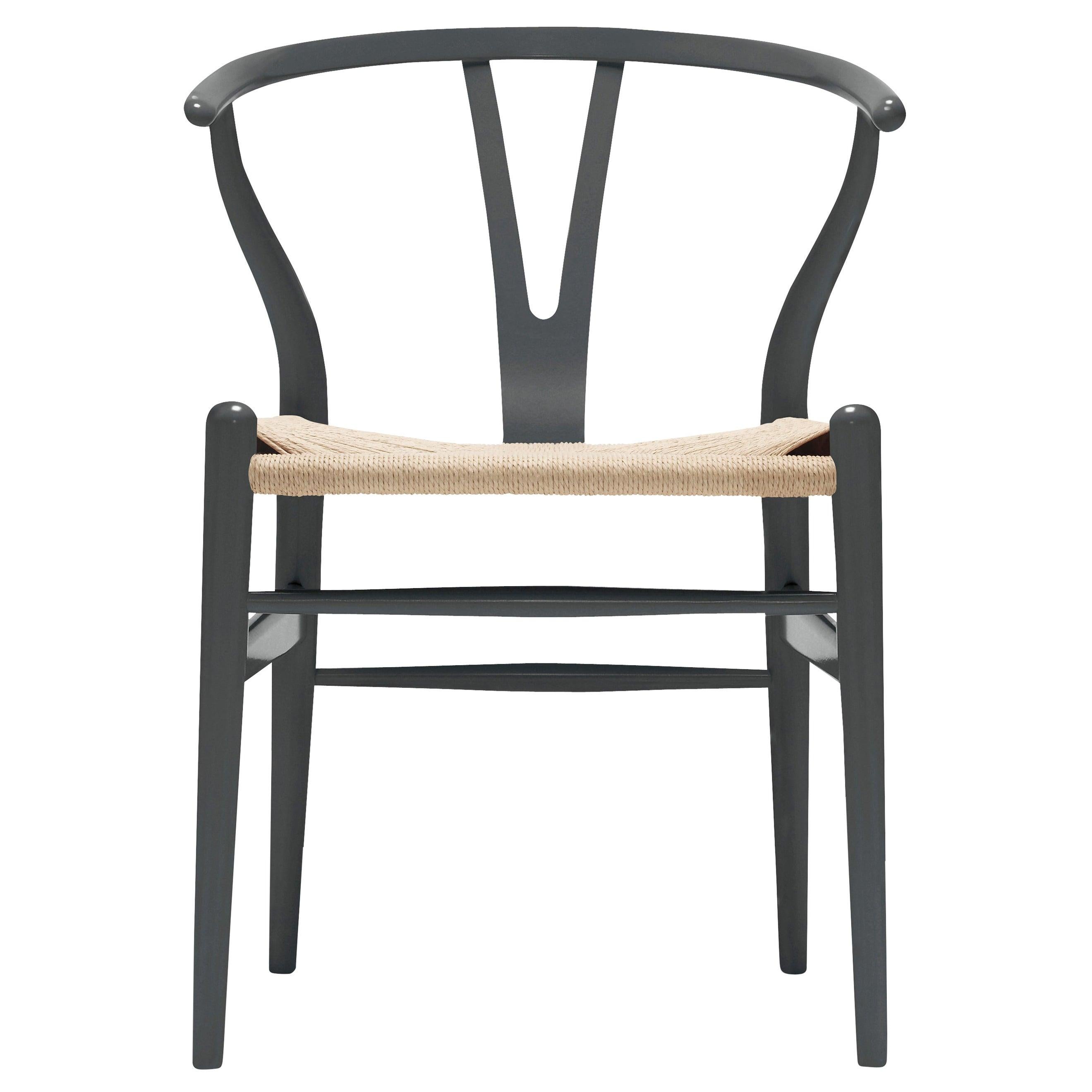 CH24 Wishbone Chair in Anthracite Gray & Natural Papercord Seat by Hans Wegner