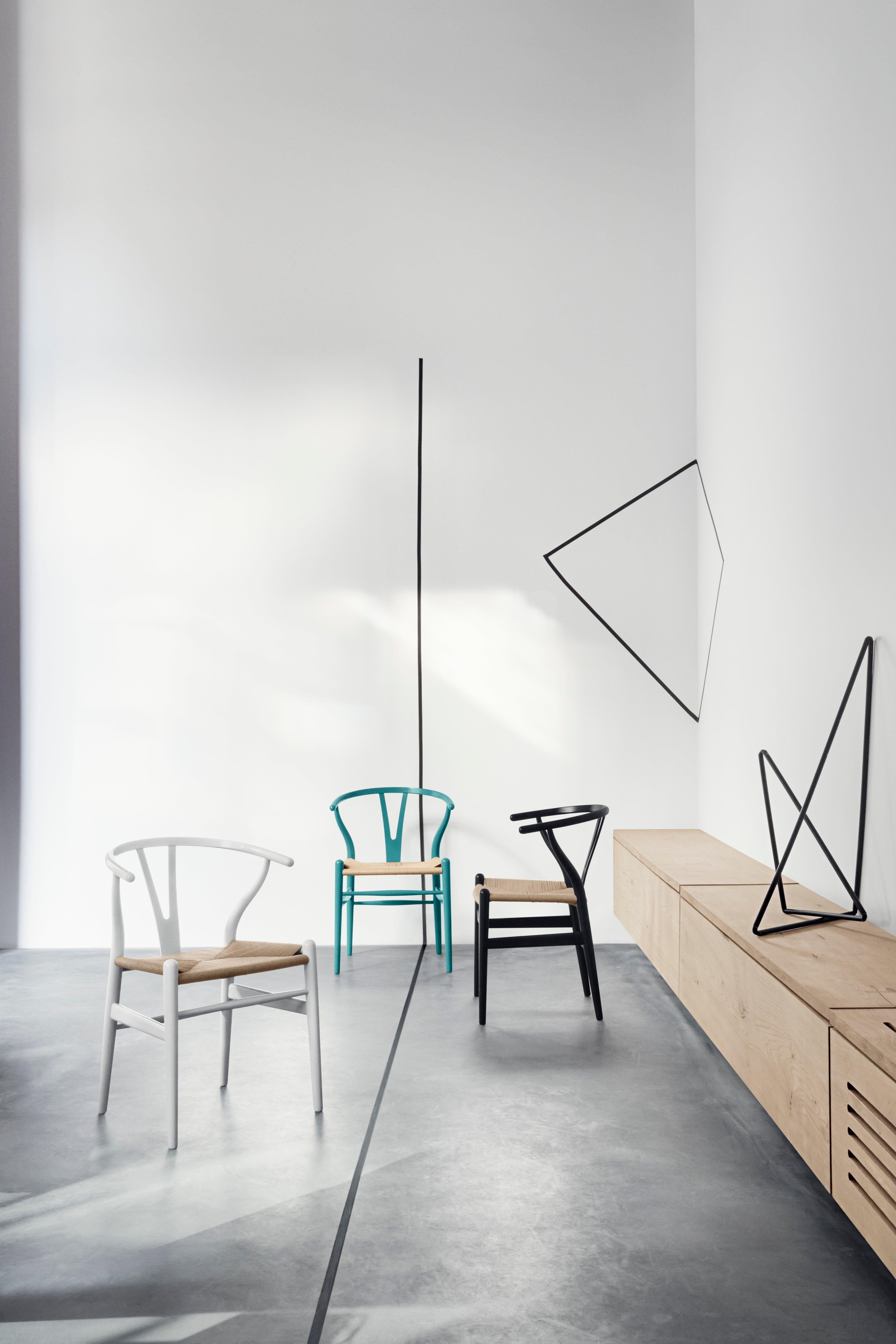Modern CH24 Wishbone Chair in Azure Blue with Black Papercord Seat by Hans Wegner