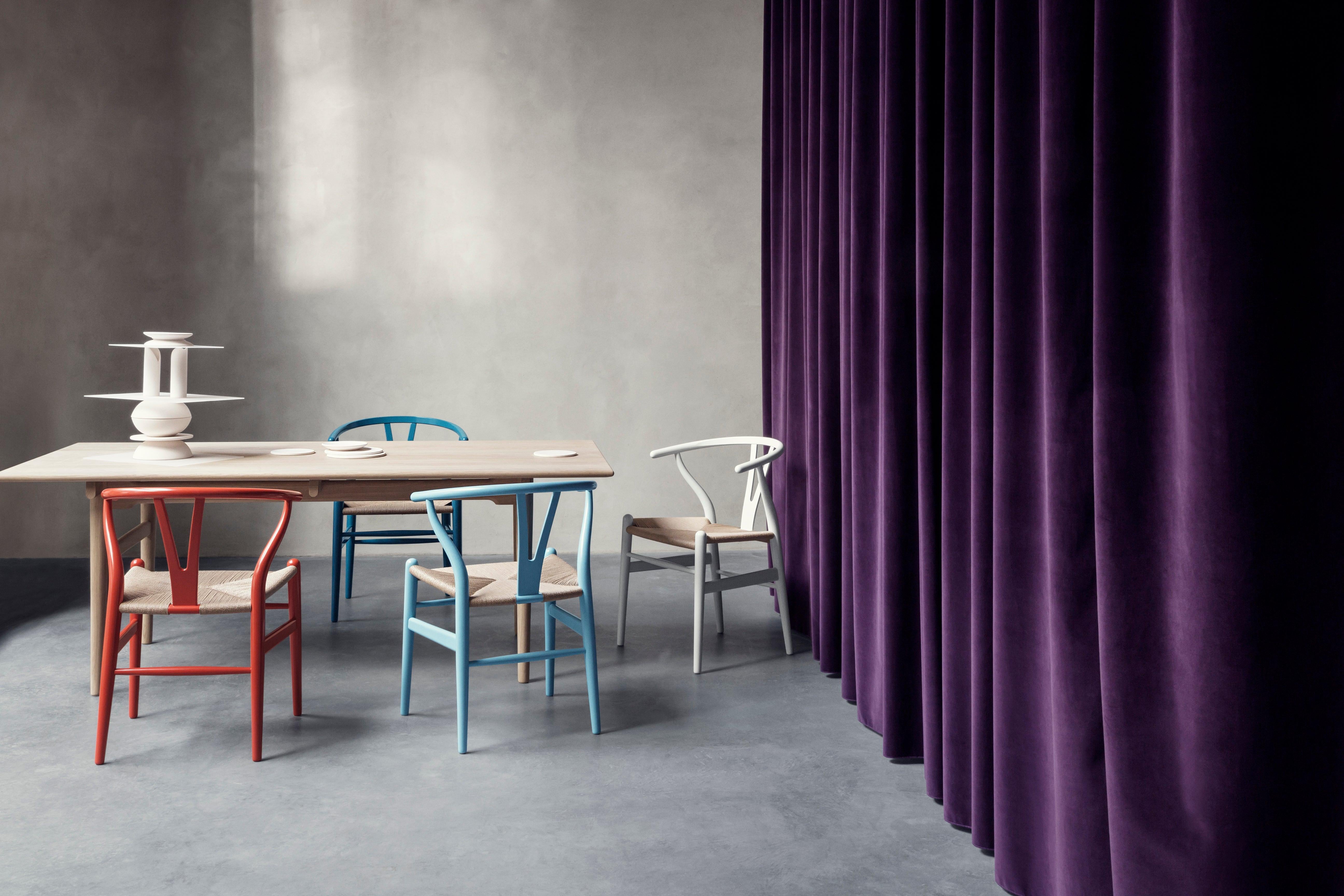 Woven CH24 Wishbone Chair in Azure Blue with Black Papercord Seat by Hans Wegner