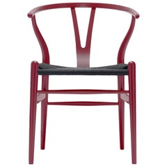 CH24 Wishbone Chair in Berry Red with Black Papercord Seat by Hans Wegner