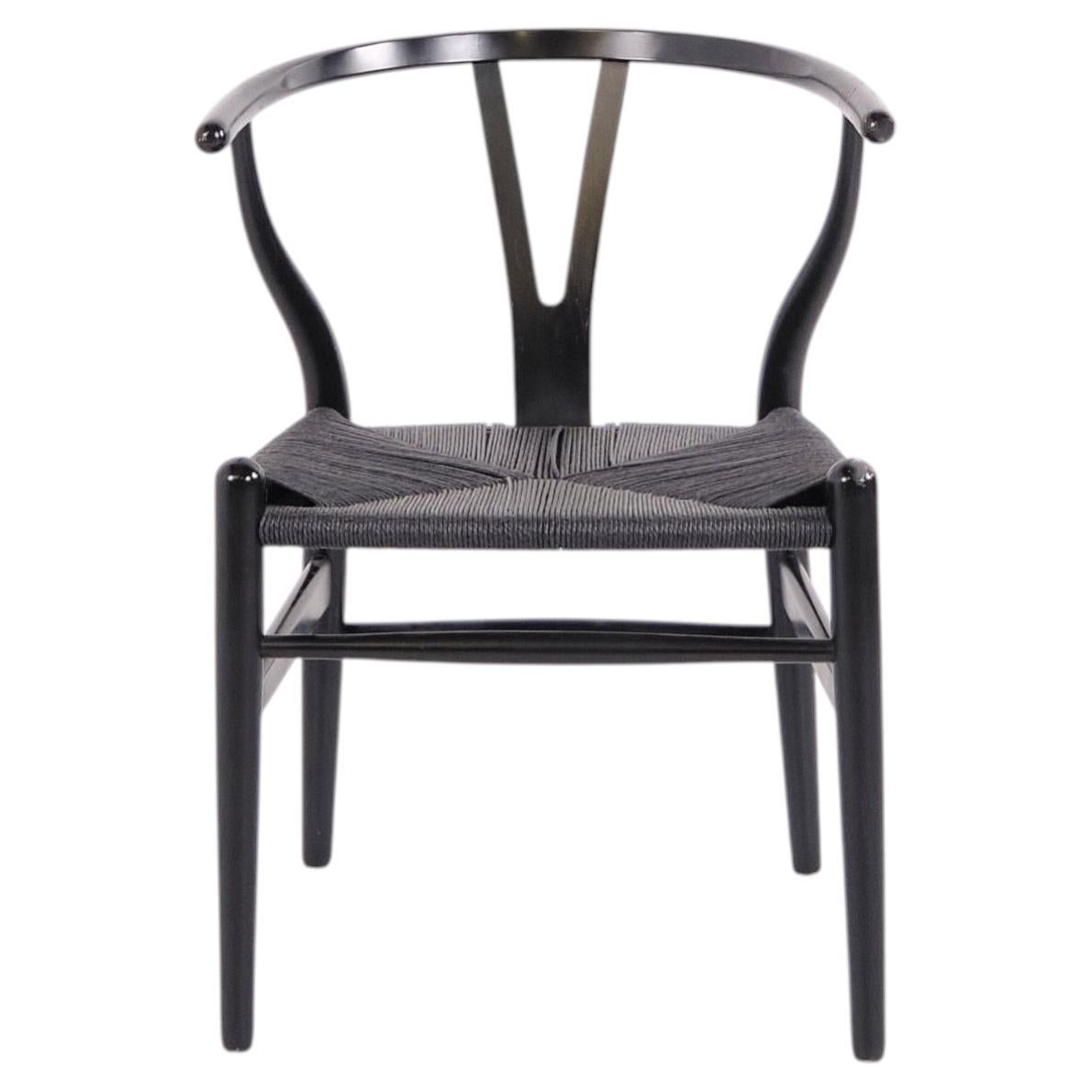 CH24 Wishbone Chair in Black with Black Paper Cord Seat by Hans J. Wegner