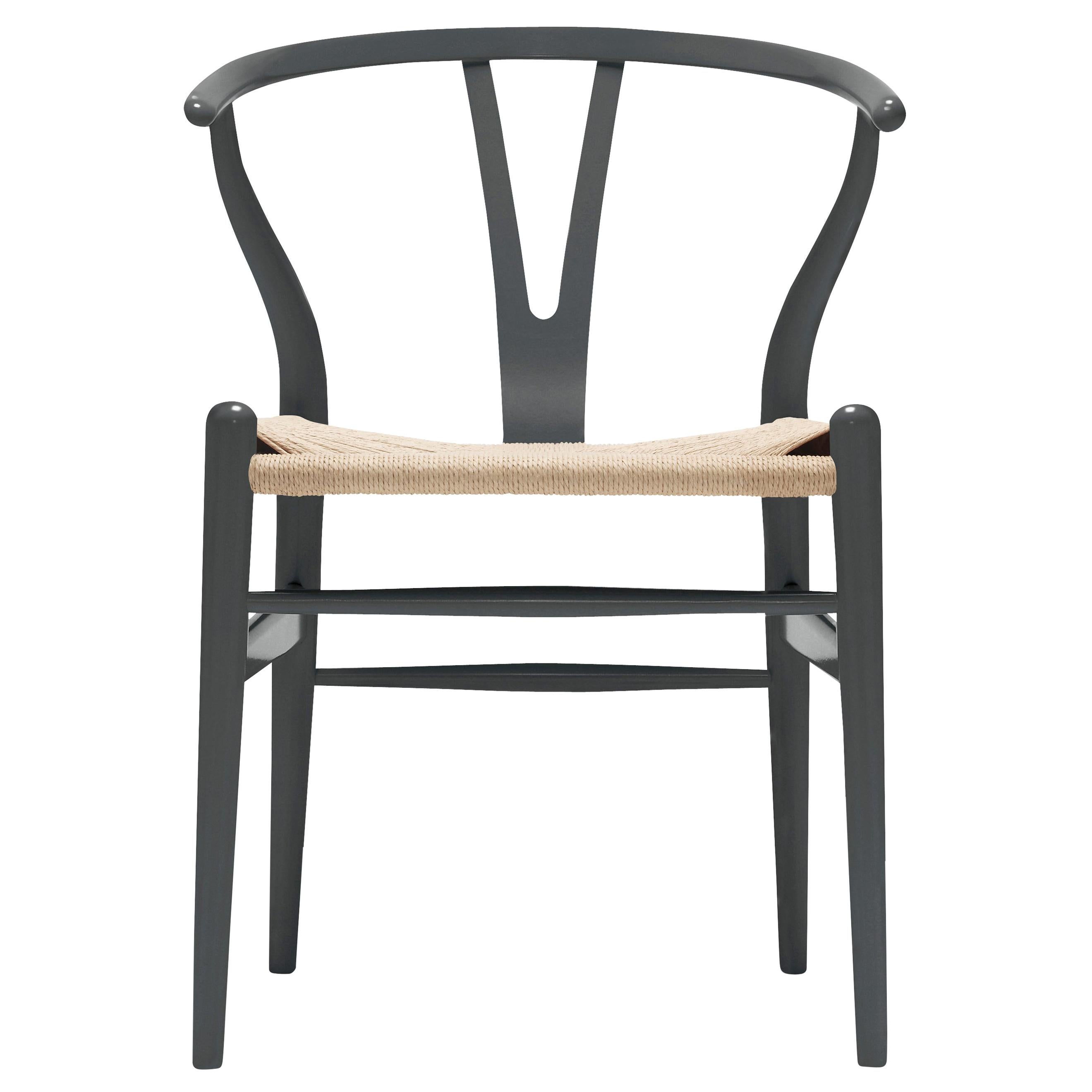 Gray (NCS S7502-B) CH24 Wishbone Chair in Color Finishes with Natural Papercord Seat by Hans Wegner