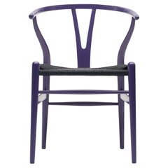 CH24 Wishbone Chair in Dark Purple with Black Papercord Seat by Hans Wegner