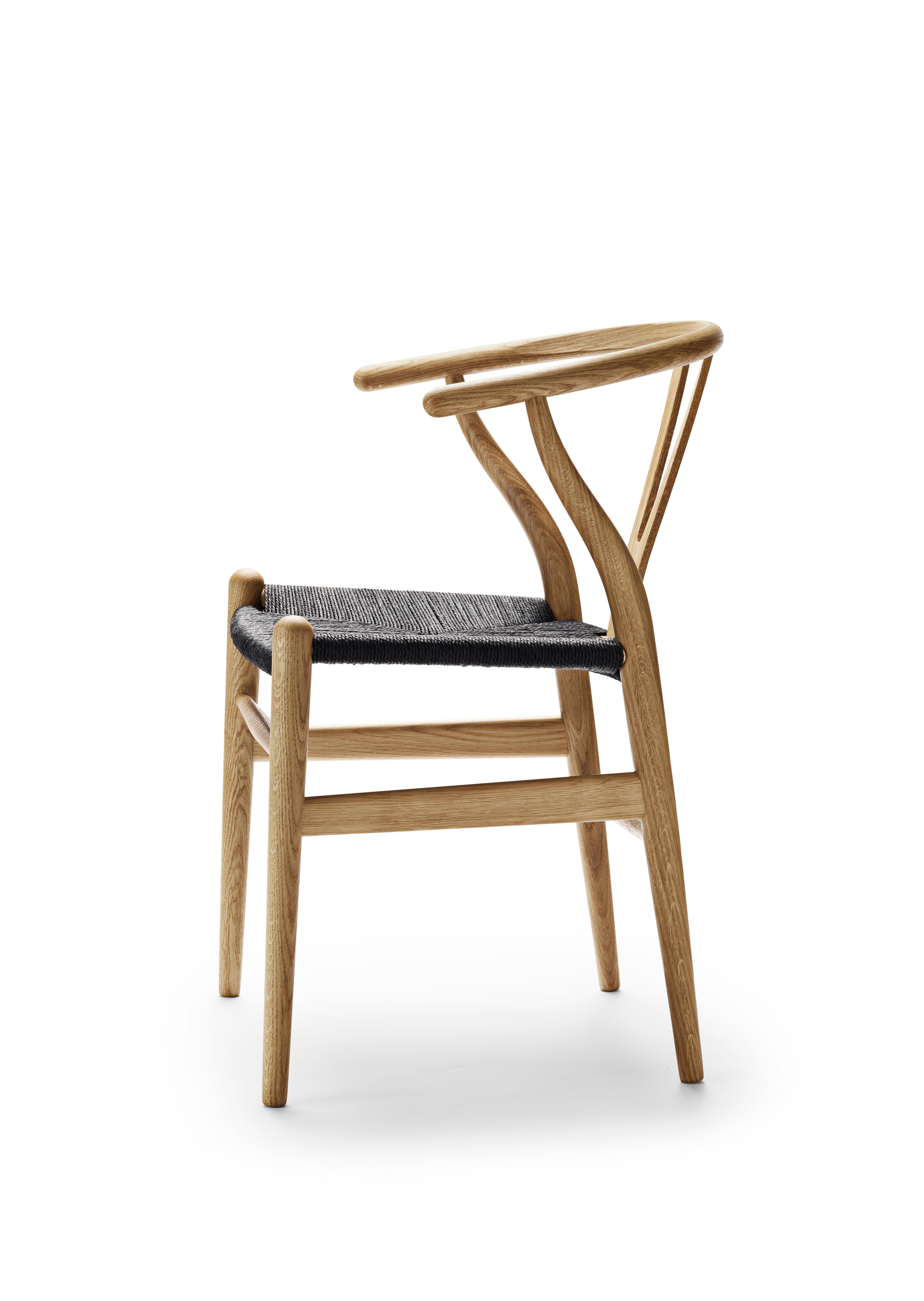 Moderne Chaise CH24 Wishbone en chêne huile avec assise en cordon de papier noir par Hans J. Wegner