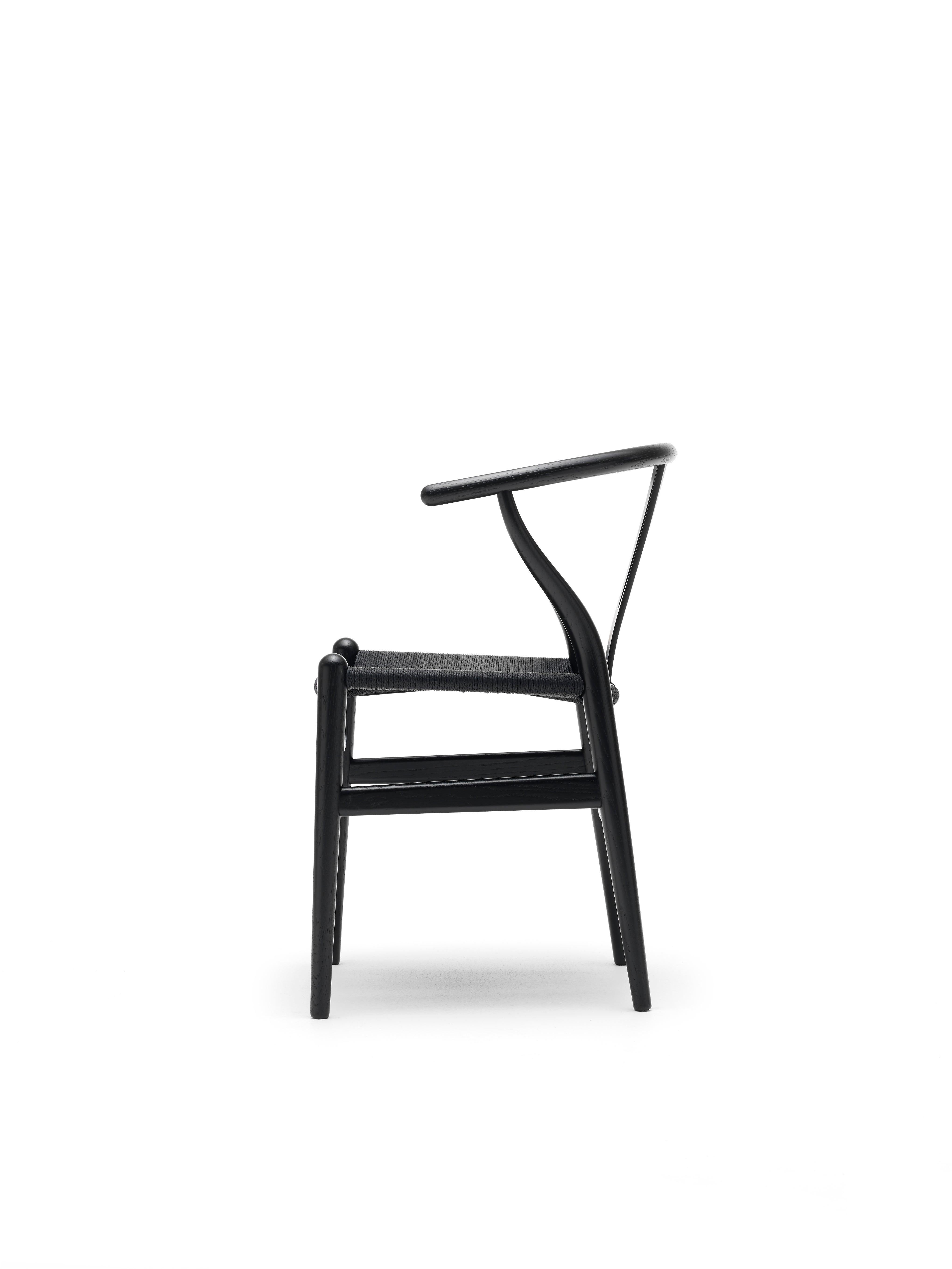 Danish CH24 Wishbone Chair in Oak Painted Black with Black Papercord by Hans J. Wegner