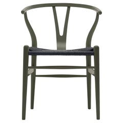 CH24 Wishbone Chair in Olive Green with Black Papercord Seat by Hans Wegner