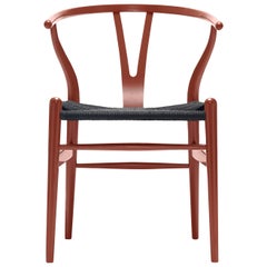 CH24 Wishbone Chair in Red Brown with Black Papercord Seat by Hans Wegner