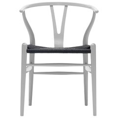 CH24 Wishbone Chair in Silver Gray with Black Papercord Seat by Hans Wegner