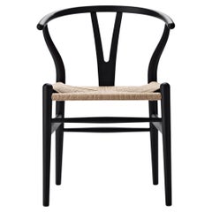 CH24 Wishbone-Stuhl in weicher schwarzer Farbe von Hans J. Wegner