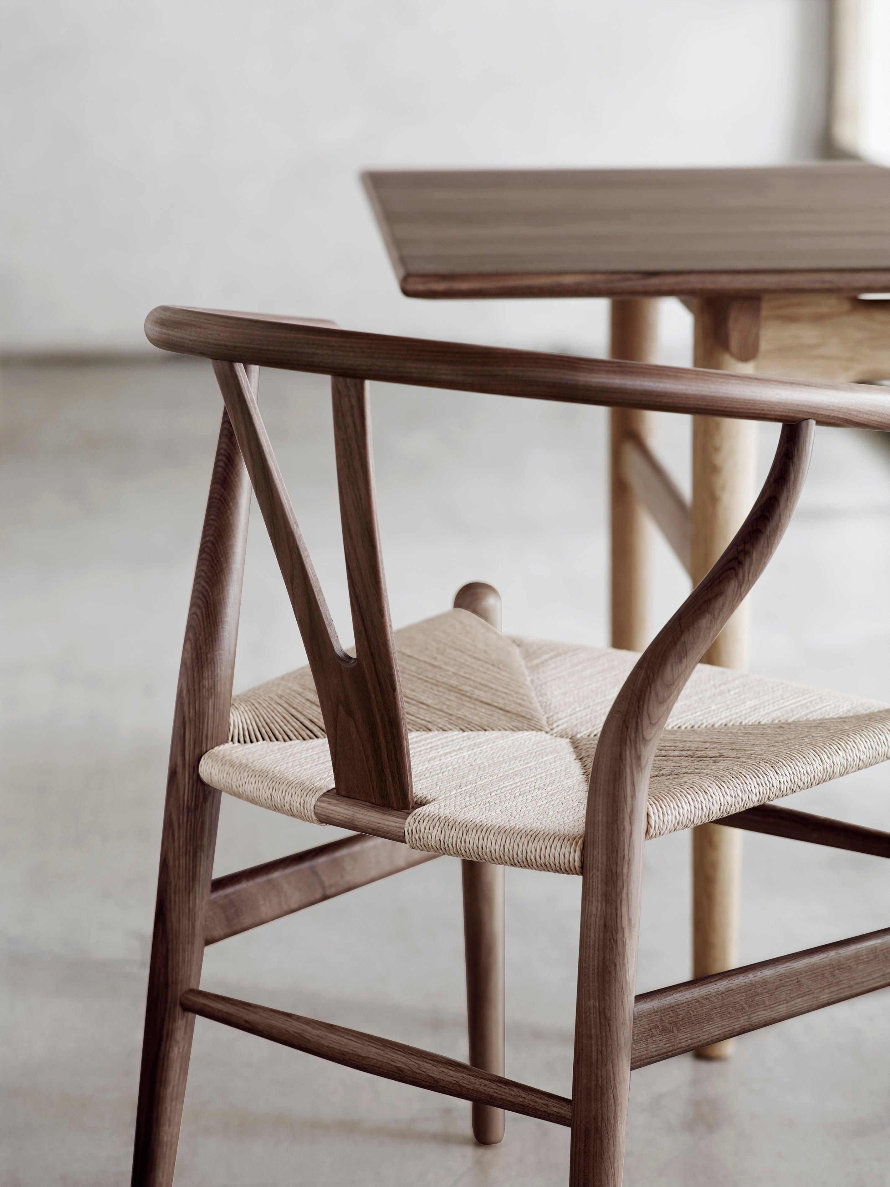 Danish CH24 Wishbone Chair in Walnut Lacquer with Natural Papercord Seat by Hans Wegner