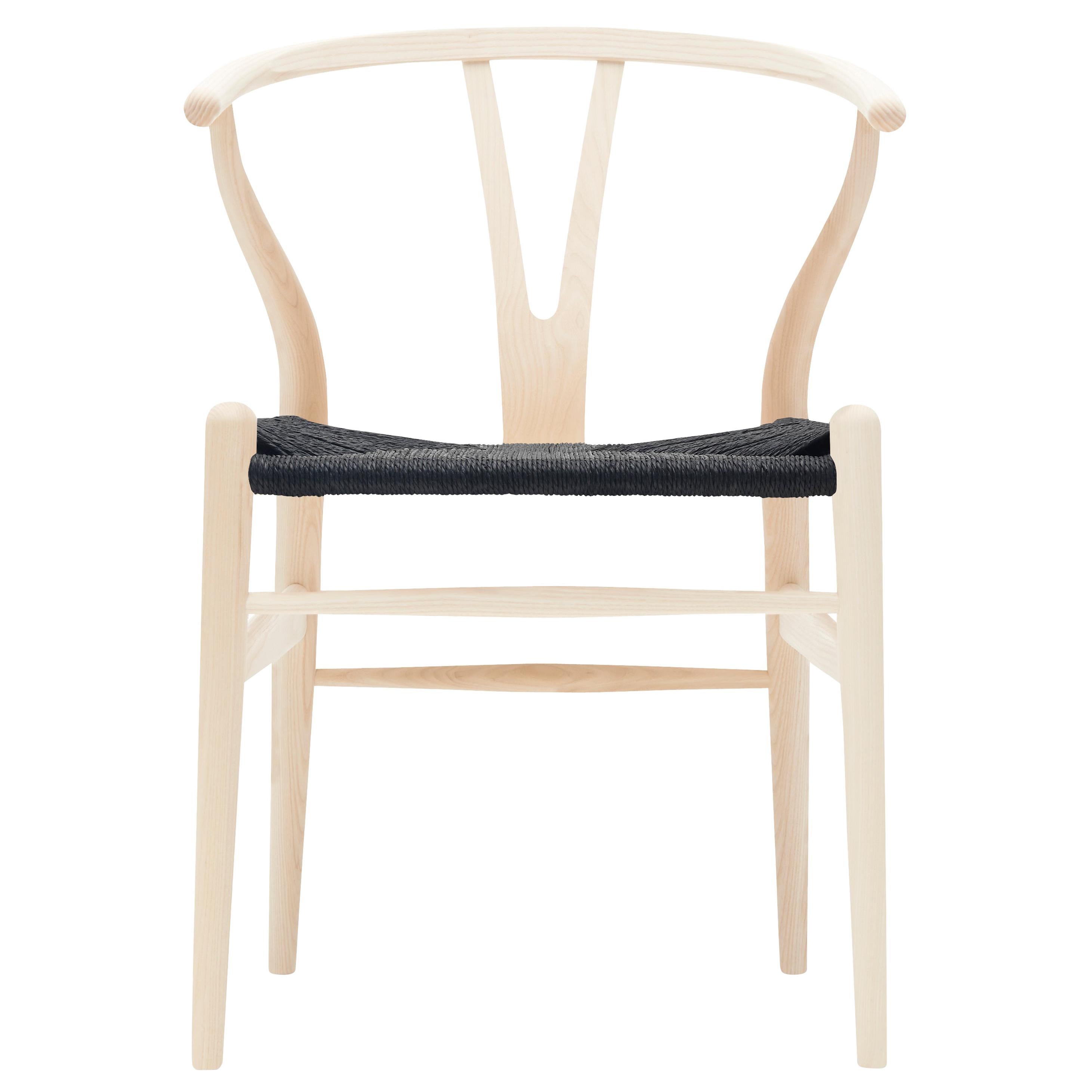 Beige (Ash Soap) CH24 Wishbone Chair in Wood Finishes with Black Papercord Seat by Hans J. Wegner