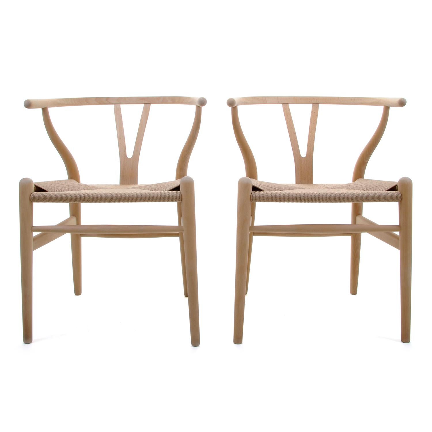 CH24 Wishbone Chairs 'Pair' by Wegner for Carl Hansen & Son in 1949, New Seat
