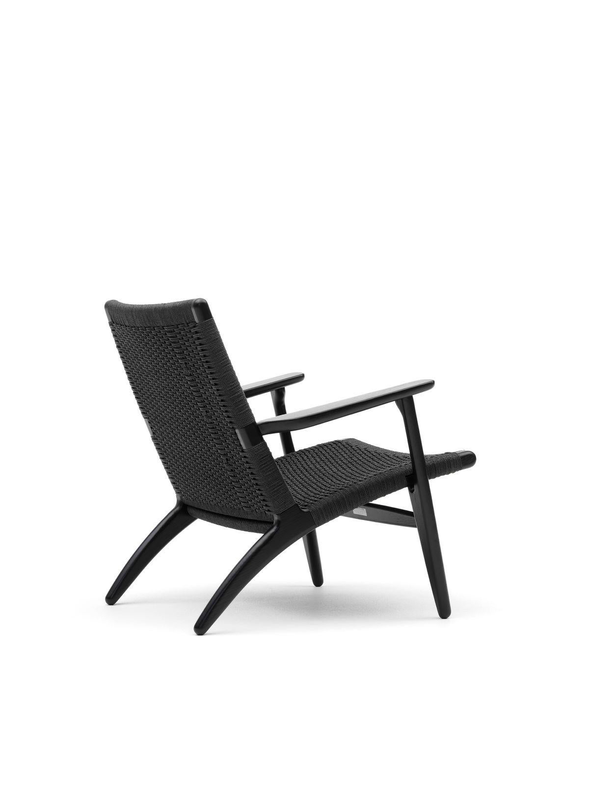 Mid-Century Modern CH25 Easy Chair in Oak Painted Black Finish with Black Papercord *Quickship* For Sale