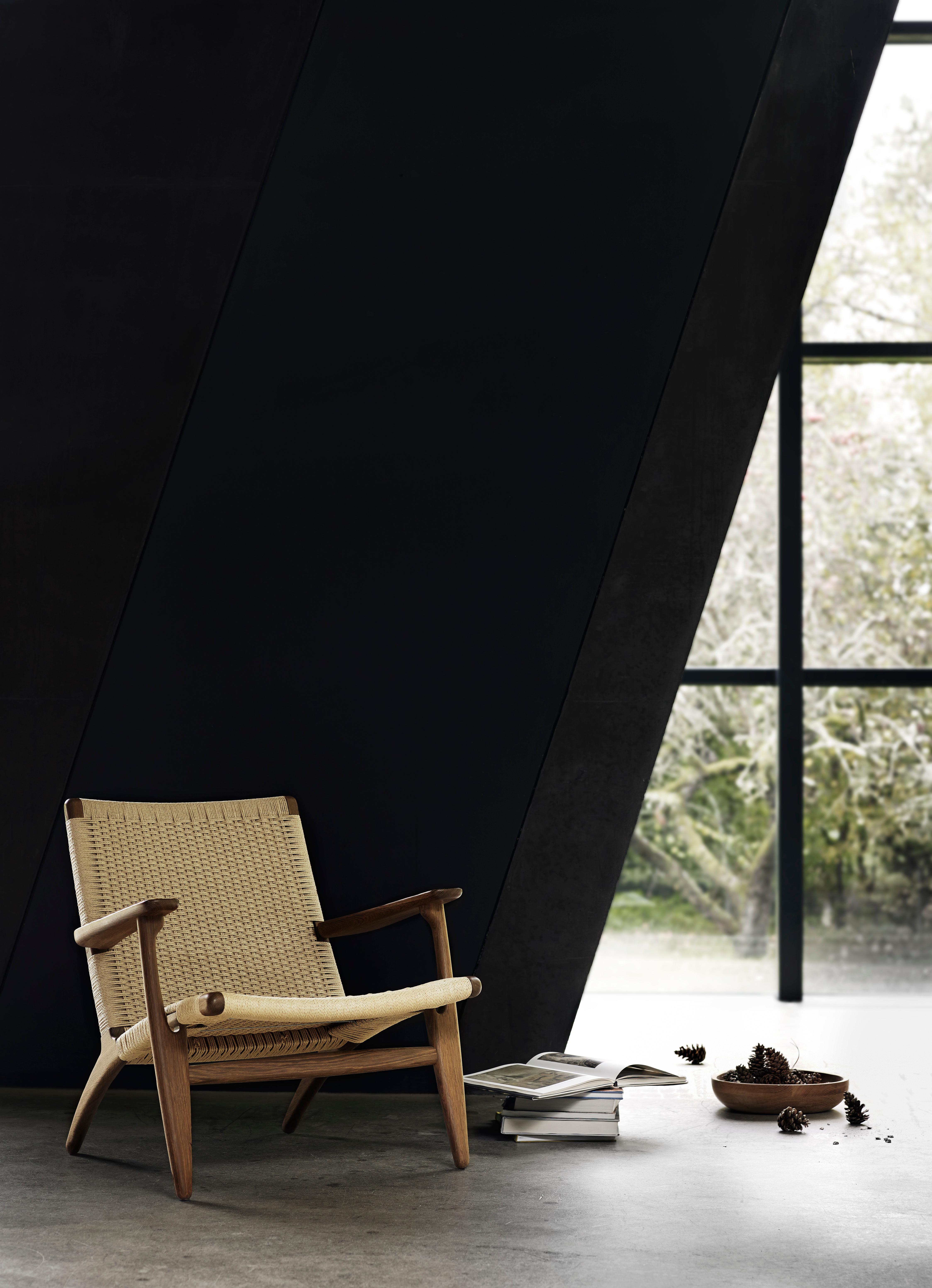 CH25 Easy Lounge Chair with Black Papercord Seat by Hans J. Wegner 1