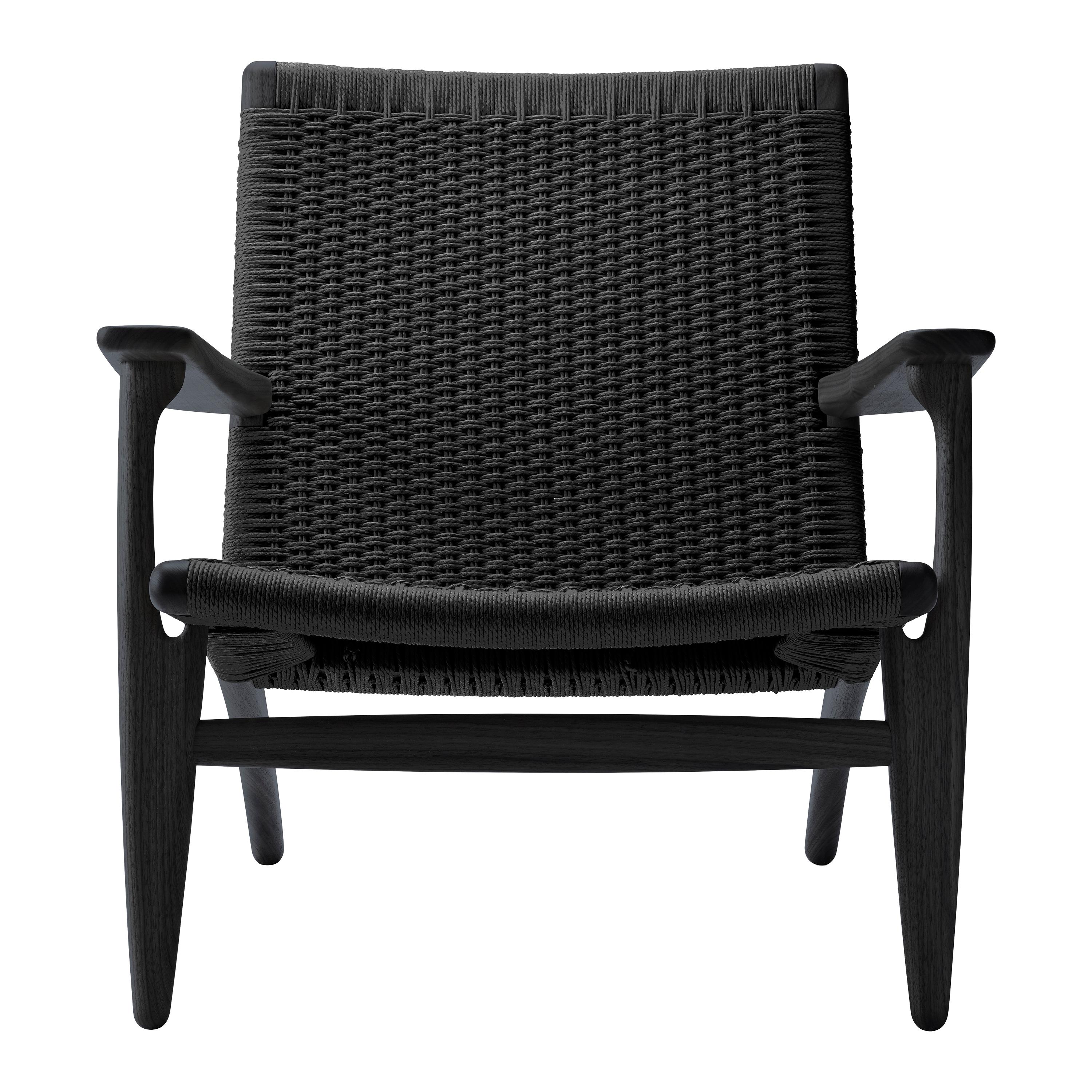 Black (Oak Painted blacks9000-N) CH25 Easy Lounge Chair with Black Papercord Seat by Hans J. Wegner