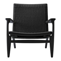 CH25 Easy Lounge Chair Oak Painted Black with Black Papercord by Hans J. Wegner