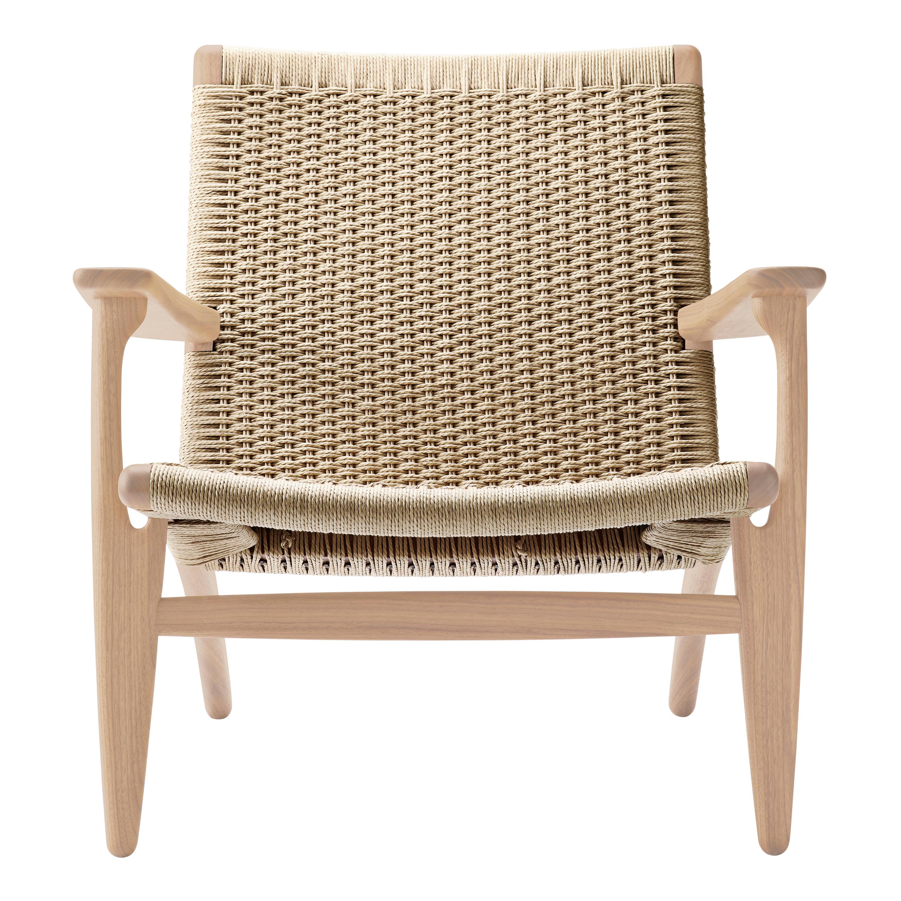 Beige (Oak White Oil) CH25 Easy Lounge Chair with Natural Papercord Seat by Hans J. Wegner