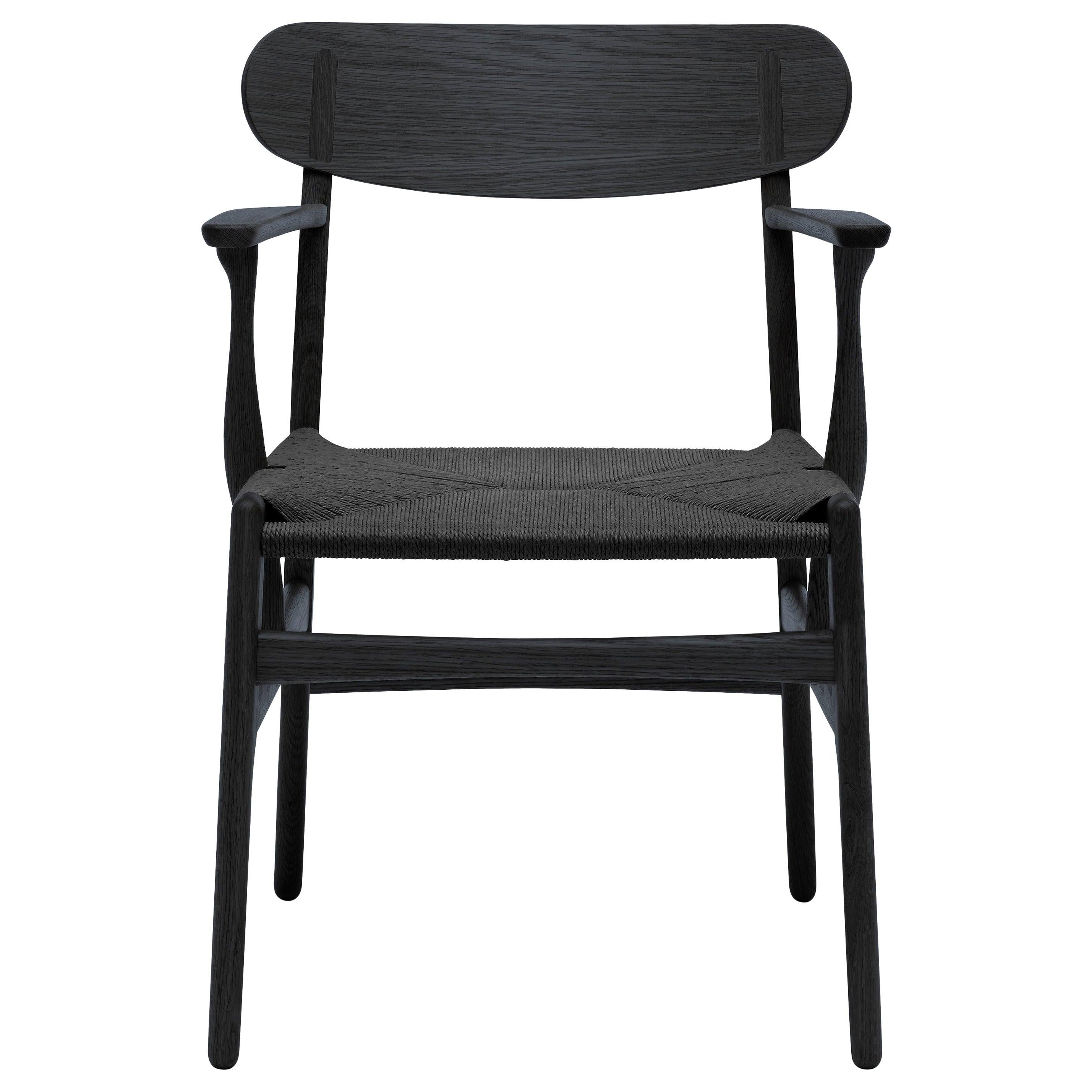 CH26 Dining Chair in Oak Painted Black & Black Papercord Seat by Hans J. Wegner