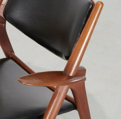 CH28 Sedia "Sawbuck" in legno di teak e pelle di Hansen per Carl Hansen
