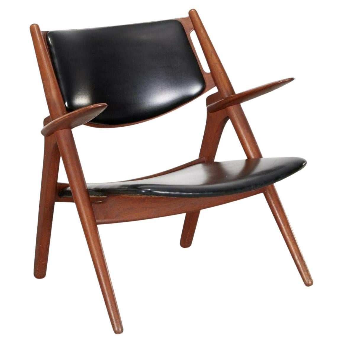 CH28 Sawbuck-Stuhl aus Teakholz und Leder von Hans Wegner für Carl Hansen
