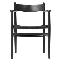 Sedia da pranzo CH37 in Wood con seduta in corda di carta nera di Hans J. Wegner