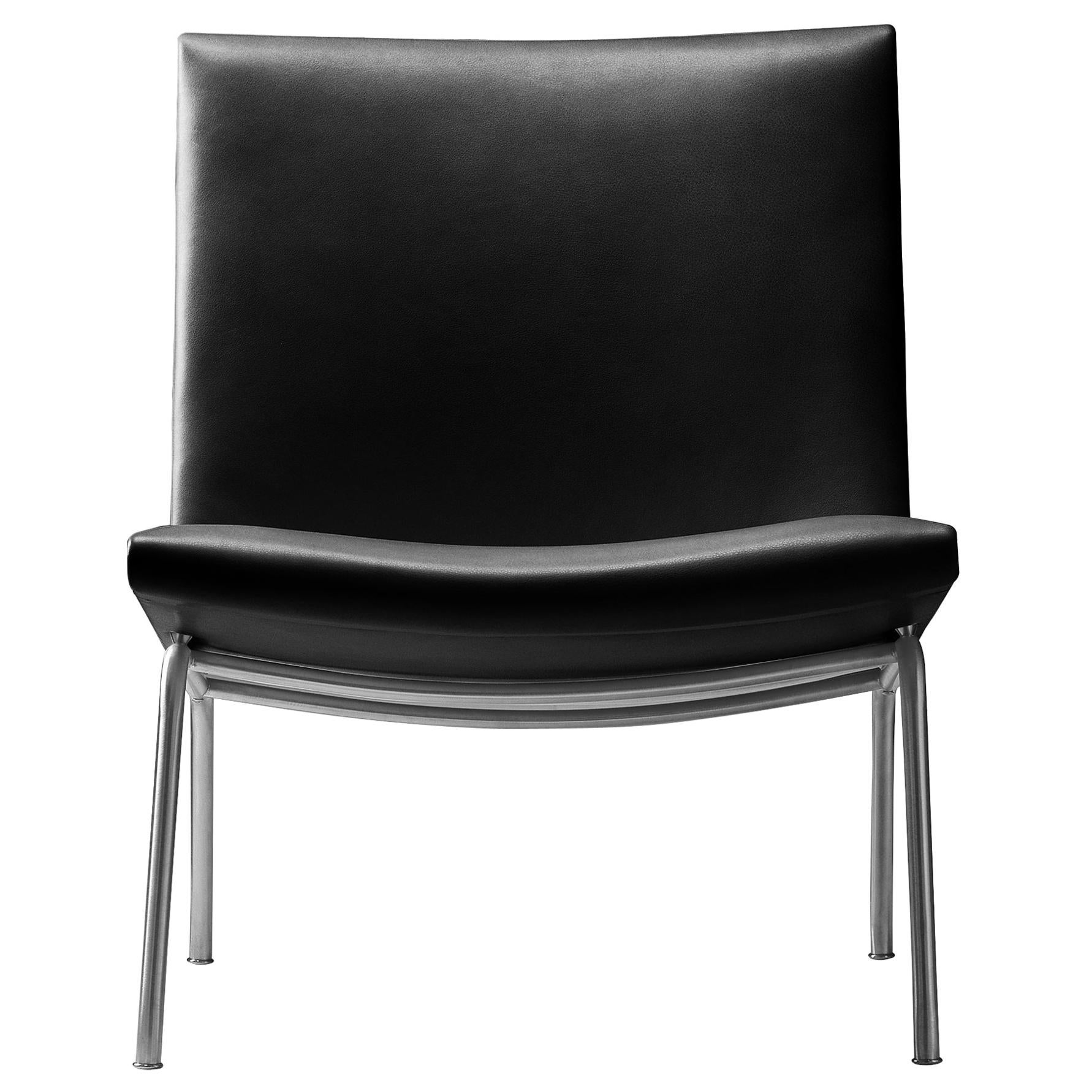 Black (Thor 301) CH401 Kastrup Chair in Stainless Steel with Leather Seat by Hans J. Wegner