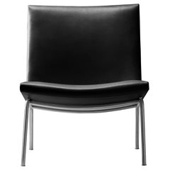 CH401 Kastrup Chair in Stainless Steel with Leather Seat by Hans J. Wegner