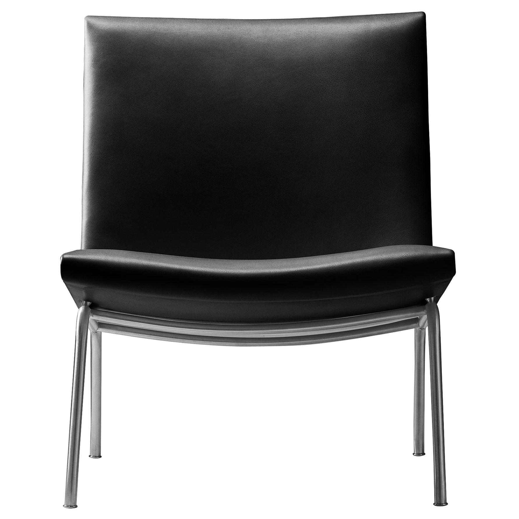 CH401 Kastrup Chair in Stainless Steel with Leather Seat by Hans J. Wegner