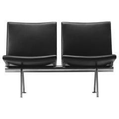 CH402 Kastrup Sofa in Stainless Steel with Leather Seat by Hans J. Wegner